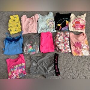 Girls Mixed Tops & Shorts Bundle - Unicorns, Elsa, Bright Pink